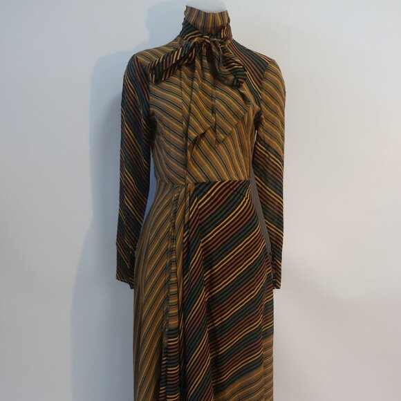 NWT Womens Ronny Kobo Ronny Kobo Brown Black Striped Mock Neck Noven Dress S - Picture 4 of 16